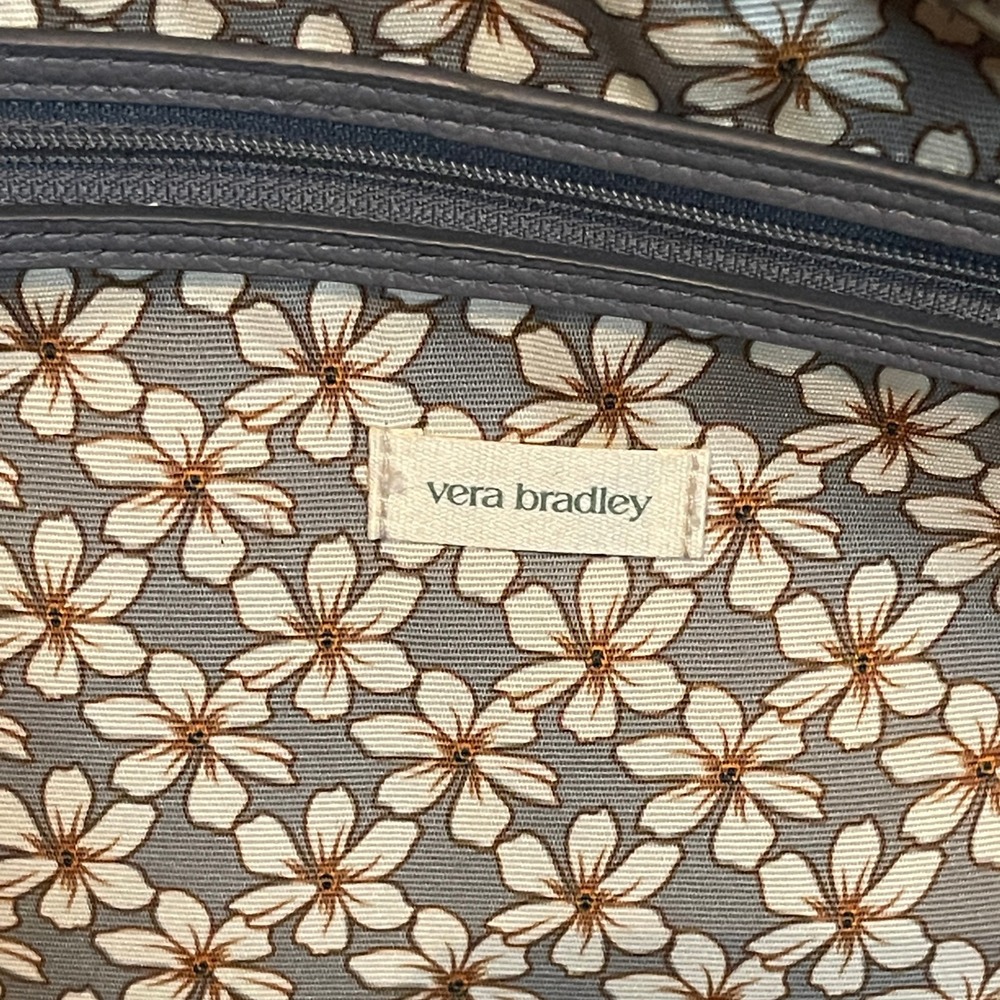 Vera Bradley East West Tote Bag Gray Floral Interior Work Travel Everyday‎ - Picture 7 of 13